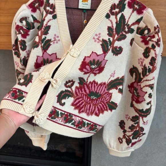 NWT Farm Rio Ravenala Floral-intarsia Knitted Cardigan Cream, Size L - Picture 11 of 15